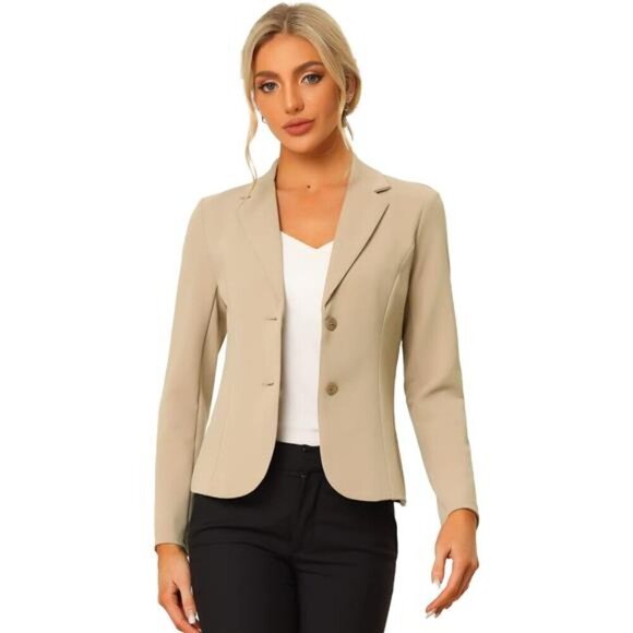 Women's Blazer Stretch Jacket Suit Khaki - Picture 1 of 5